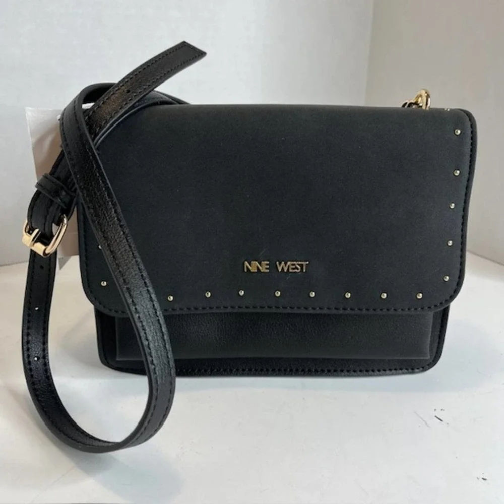 New Nine West Black Convertible Chain Crossbody Flap